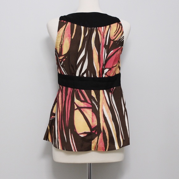 Vintage Pink and Brown Abstract Print V-Neck Top - Picture 2 of 2